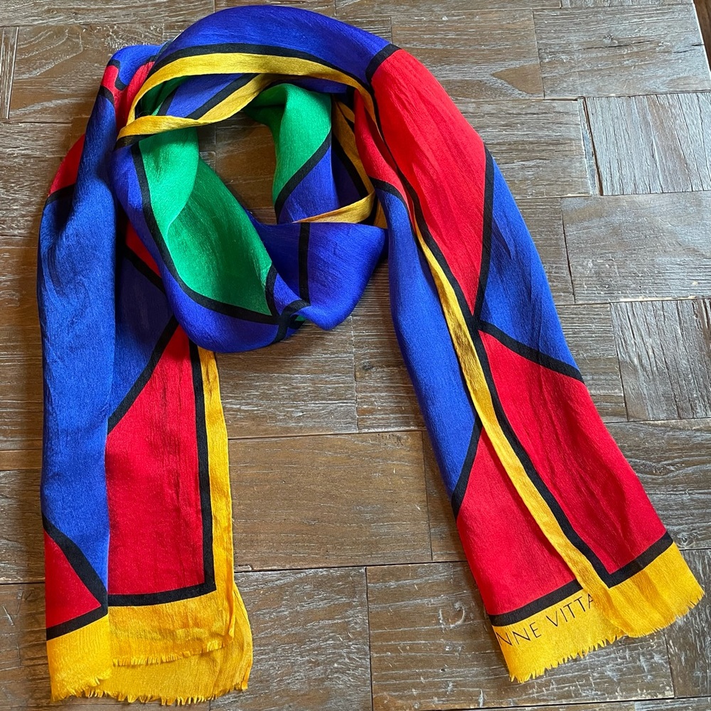 Adrienne Vittadini Diamond Colorblock Silk Scarf🖤 - Picture 3 of 8